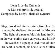 The first stanza of the sestina Long Live the Outlands